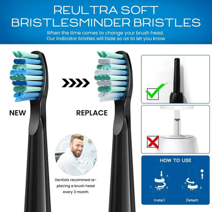 4 Pcs Electric Toothbrush Heads Compatible with Fairywill D7/D8/FW507/FW508/FW551/917/959/SG-E9 Moderately Soft Bristles Brush