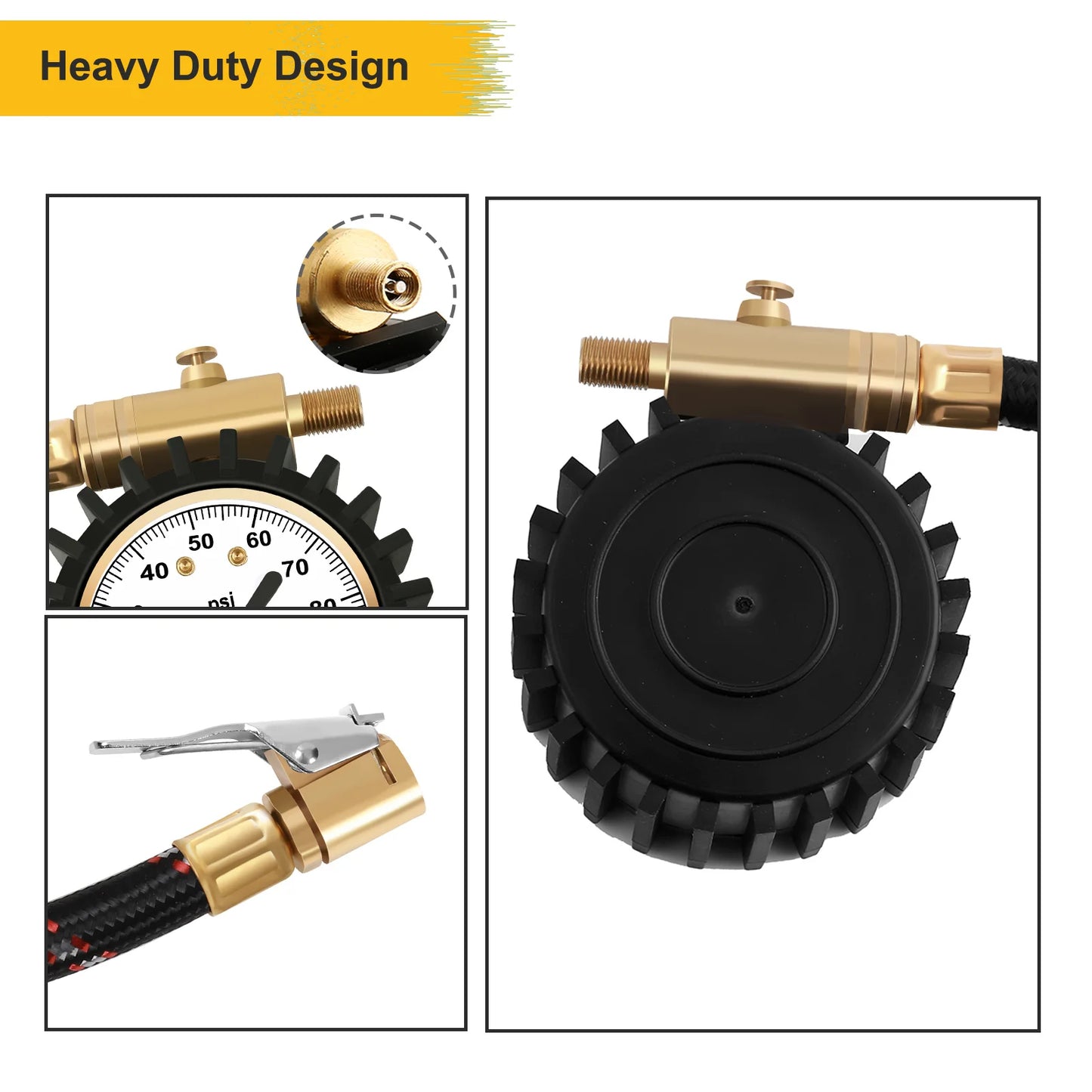 Tire Pressure Gauge 100psi with Clip On Chuck ATsafepro  2 inch Dial Accuracy Analog Tire Gauge Convenient Pressure Reading