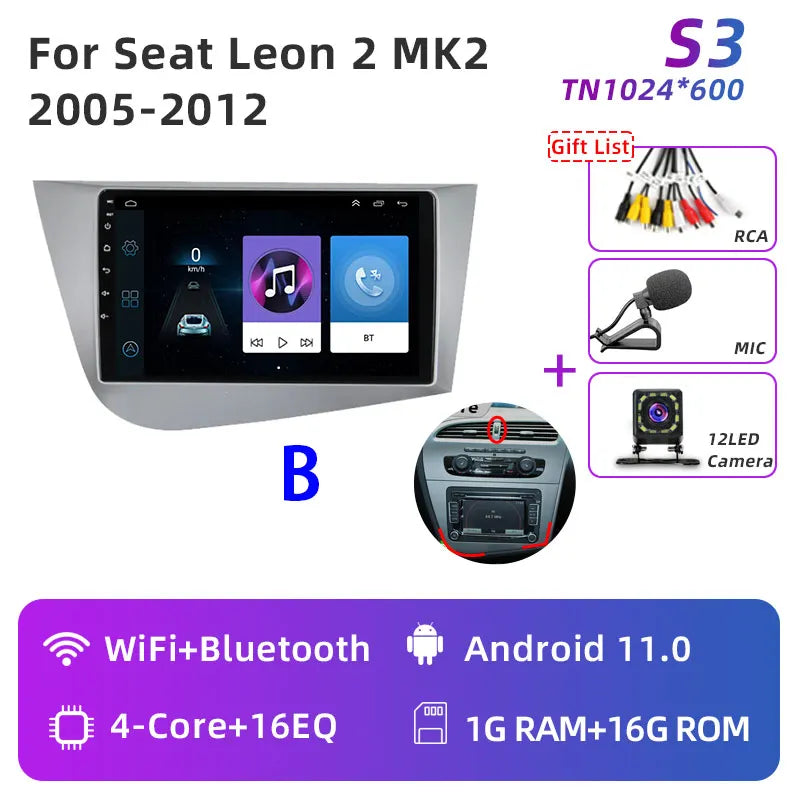 Jundof Car radio For Seat Leon 2 MK2 2005-2012 Carplay Android auto Qualcomm Car stereo Multimedia player 4G Wifi DSP 36EQ RHD
