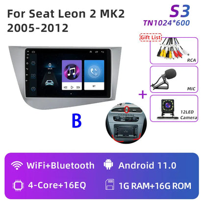 Jundof Car radio For Seat Leon 2 MK2 2005-2012 Carplay Android auto Qualcomm Car stereo Multimedia player 4G Wifi DSP 36EQ RHD