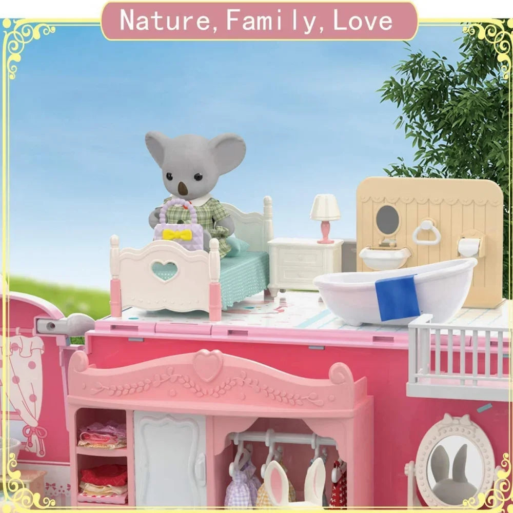 Dollhouse Koala Tour Bus Diary Girl Play House Toy Diy Bedroom Dresser Dining Kitchen Bathroom Shop Pretend Family Toys Girls