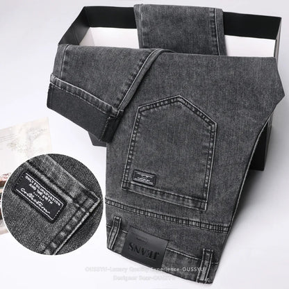 Spring Summer Stretch Pencil Cargo Jeans Gray Men High Street Casual Denim Trousers Fashion Straight Little Feet Men's Pants Man