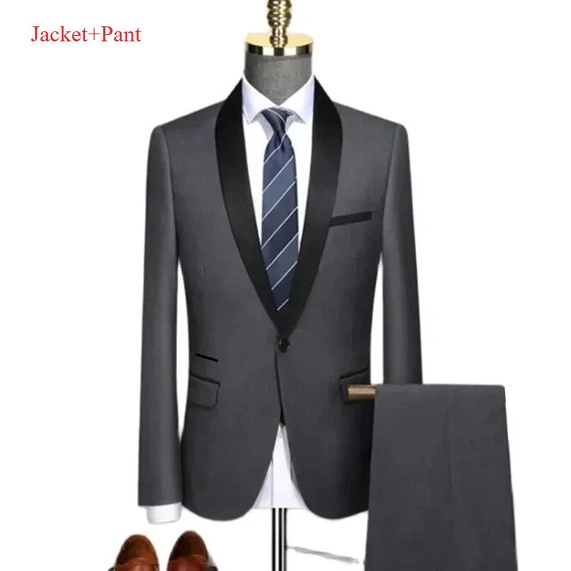 Men's Lapel Black Suit Set Coat Vest Trousers / Business Groomsmen Groom Wedding Dress Fprmal Blazer Pants