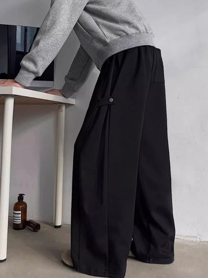 Men’s Grey Deconstructed Cargo Pants Heavyweight Oversized Wide Leg Trousers Floor Length Casual Streetwear for Spring Autumn