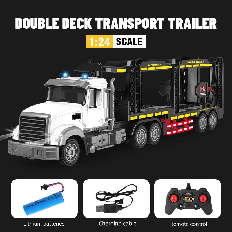 RC Car Big 1/12 1/24 9ch 6ch Remote Control Oil Tank Truck Electronic Simulation Trailer LED RC Container Truck Rechargeable