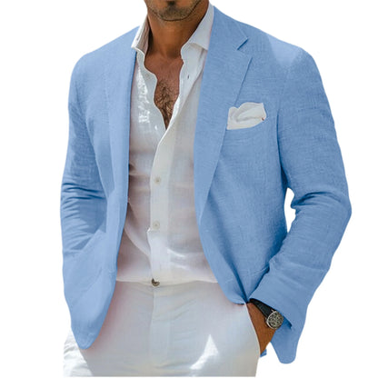 Men's Linen Blend Blazer Notched Lapel Single-Breasted Casual Business Sport Coat Slim Fit Breathable Lightweight Jacket