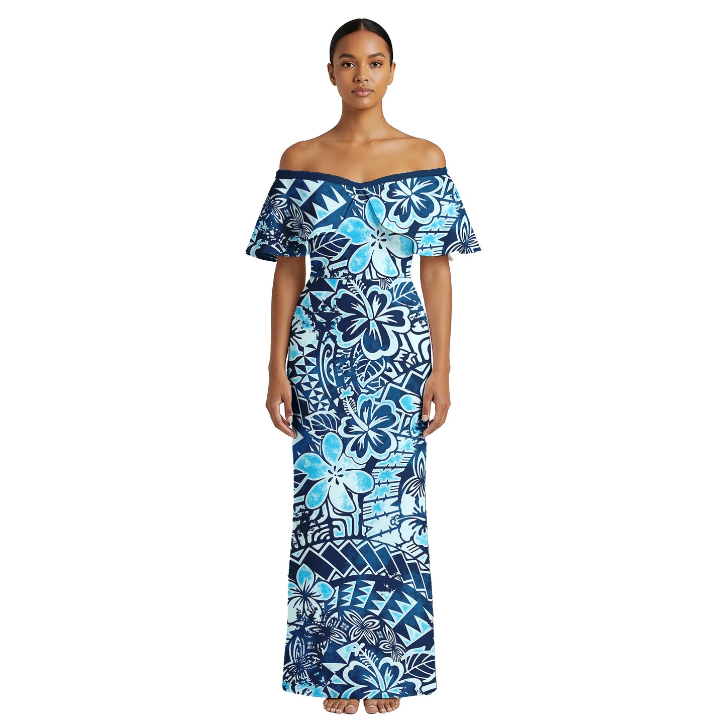Plumeria Print Custom Logo Clothing Samoan Casual Beach Lady Maxi Skirts Polynesian Plus Size Ladies Wear Women's Aloha Dresses