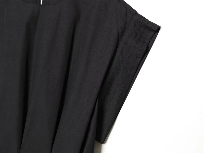 Women's Dress 2026 New Spring Summer Black Pleated Poplin Midi Dress for Women Fashion Stylish Female Dress