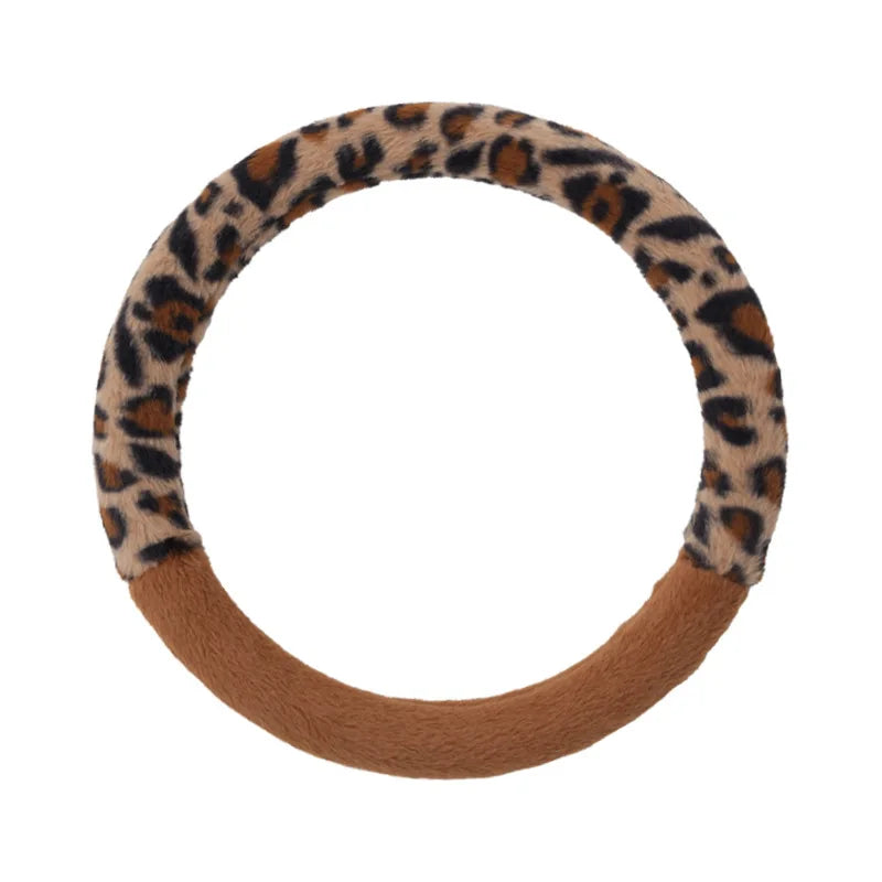Fashion Leopard Print Car Seat Cover Soft Plush Leopard Steering Wheel Cover Winter Women Auto Interior Accessories Seat Pad