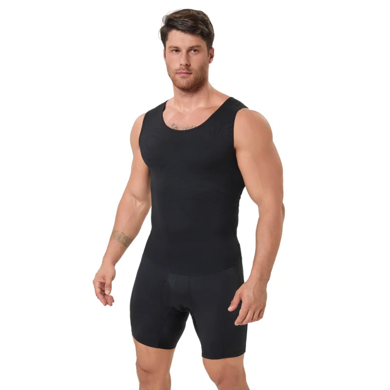 Men's Shapewear Bodysuit Tummy Control Slimming Shirt, Breathable Comfort with Back Opening for Easy Wear, Workout Body Shaper