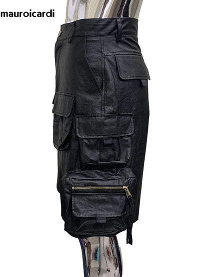 Lautaro Summer Autumn Waterproof Black Cargo Shorts for Men with Many Pockets Luxury Designer American Retro Clothes Fashion