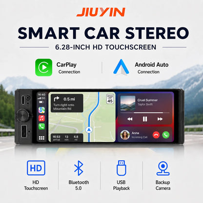 JIUYIN D23M 6.28 inch Universal Car Radio 1 Din Carplay Wireless Android Auto Car Multimedia HD IPS Touch Screen USB TYPE-C BT