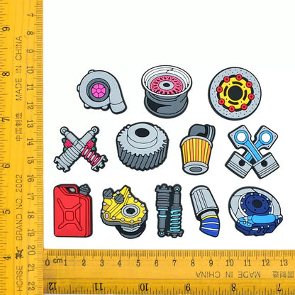 1-12Pcs Cartoon Car Parts PVC Garden Shoes Buckle Clog Charms Adult Clog Sandals Shoes Decorations DIY Men Backpack Party Gifts