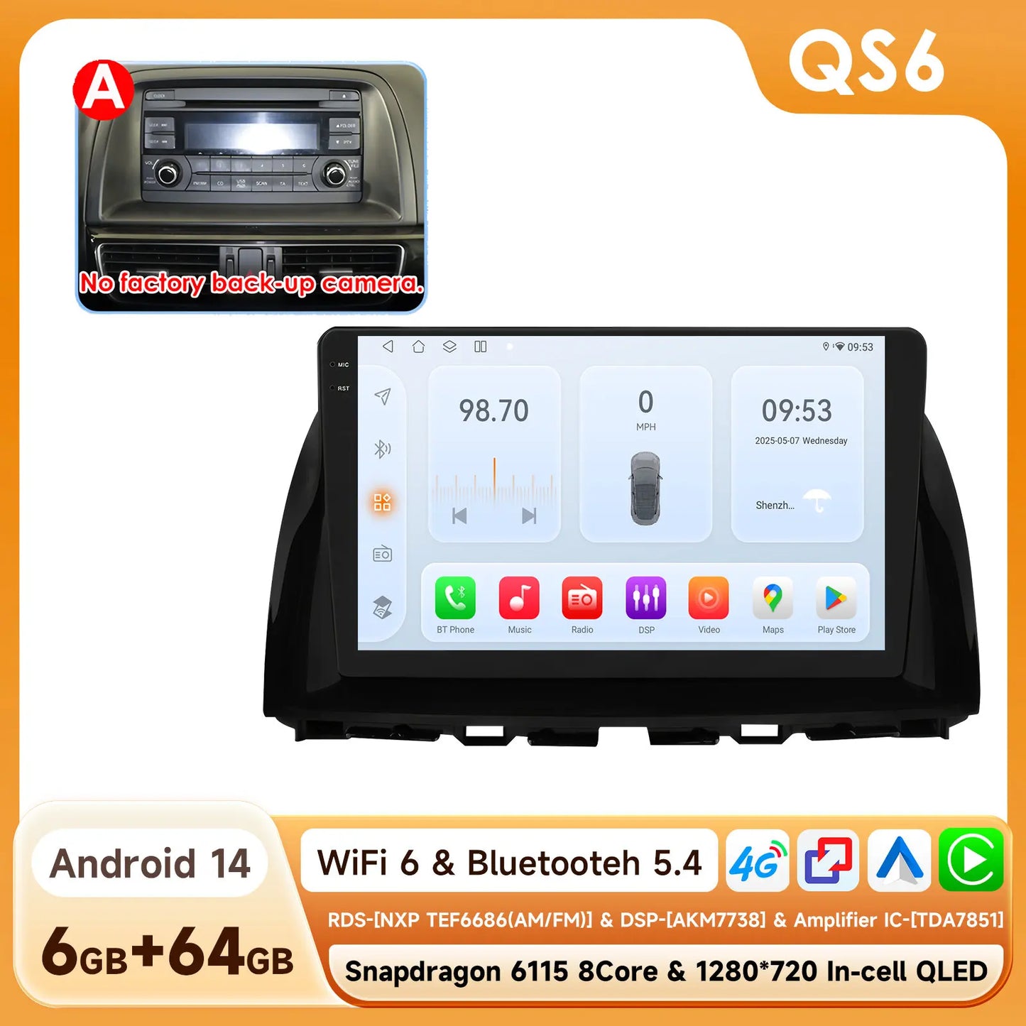 Hizpo 10.1" Eelectronic Devices Car Radio For Mazda CX-5 2012 2013 2014 2015 GPS Navigation Head Unit  6115 RDS Wireless CarPlay
