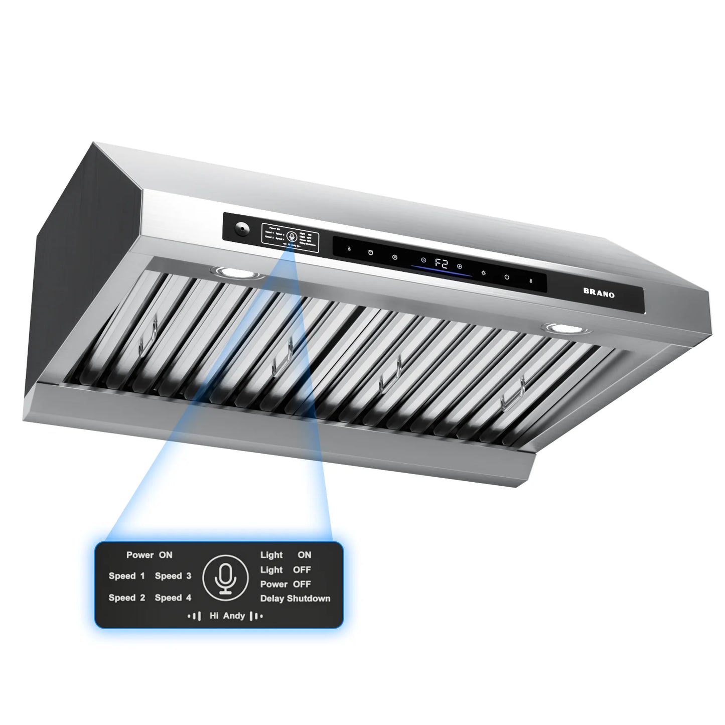 BRANO Under Cabinet Range Hood 30 Inch, 1200 CFM DC Motor Kitchen Hood with 6 Speeds Fan, Stainless Steel Ducted Vent Hood