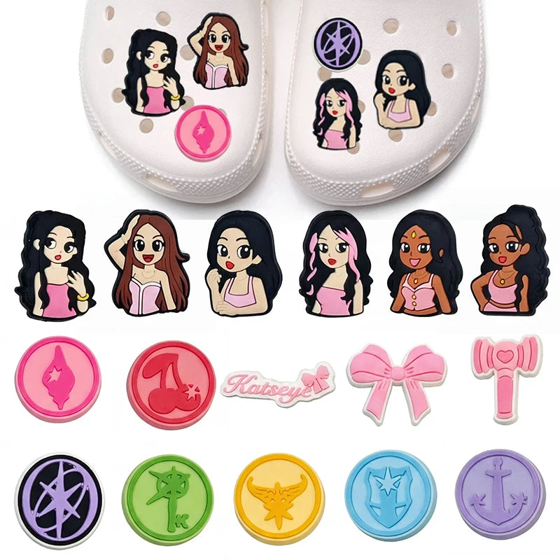 16-100pcs Music KATSEYE Shoe Charms Set Shoes Accessories Decorations Garden Shoes Upper Decorations Fit Clogs Sandal Buckle
