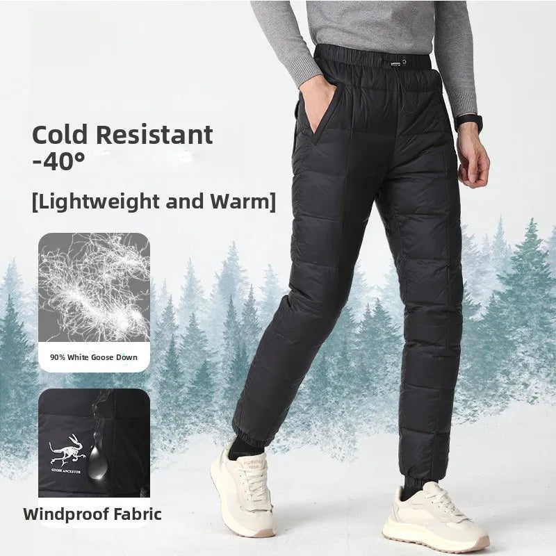 Goose Ancestor Men's down Pants High Waist Thickened Snowboarding Pants White Goose down Outerwear Casual Long Pants