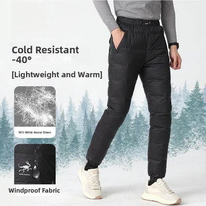Goose Ancestor Men's down Pants High Waist Thickened Snowboarding Pants White Goose down Outerwear Casual Long Pants