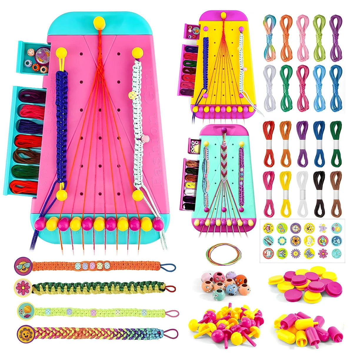Friendship Bracelet Making Kit with Braiding Board, 2-in-1 Hair Braid & Bracelet Craft Set for Girls, DIY Jewelry Making Toys