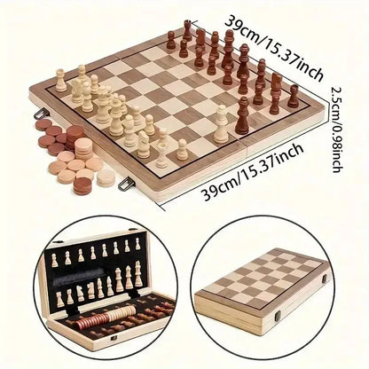 AIUAZA Wooden Chess Board Games, Folding Chess & Checkers Set, Portable Table Games, 2 Extra Queens, Beginner Chess Set For Adul