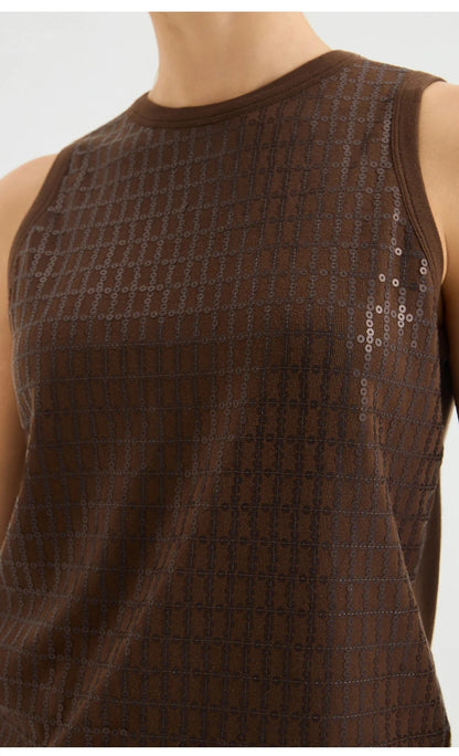 KX7613768 Luxury Chic Glitter Blouse Women's Viscose Elastane Sequin Tank Top Polyester Lining Fitted Vest