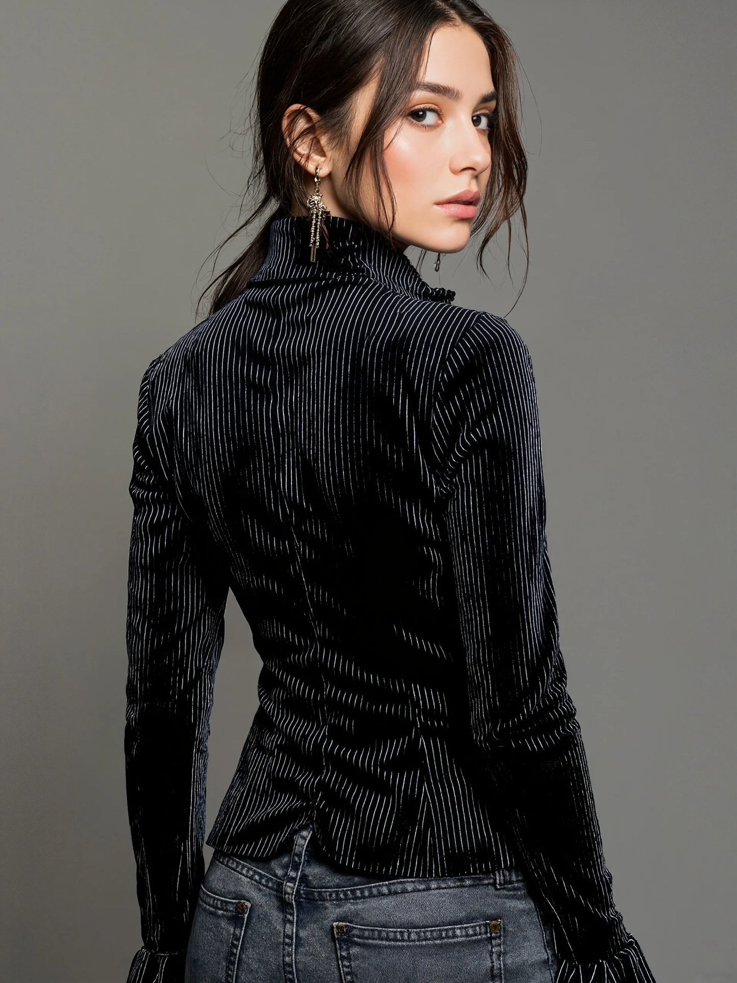 Women's Gothic Elegant Striped Blouse Lace Trim Sexy V Neck Long Bell Sleeve Button Front Shirt Vintage Punk Party Tops 2025