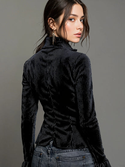 Women's Gothic Elegant Striped Blouse Lace Trim Sexy V Neck Long Bell Sleeve Button Front Shirt Vintage Punk Party Tops 2025