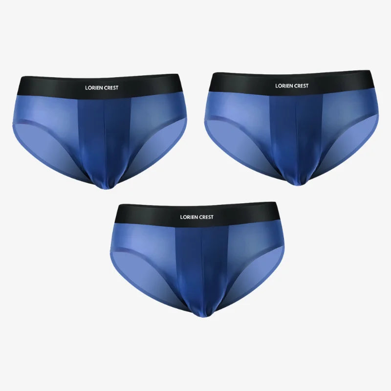 3pcs Ice Silk Men's Underwear Seamless Ultra-Thin Double-Layer Crotch Breathable Men's Briefs Mid-Waist Sexy & Light