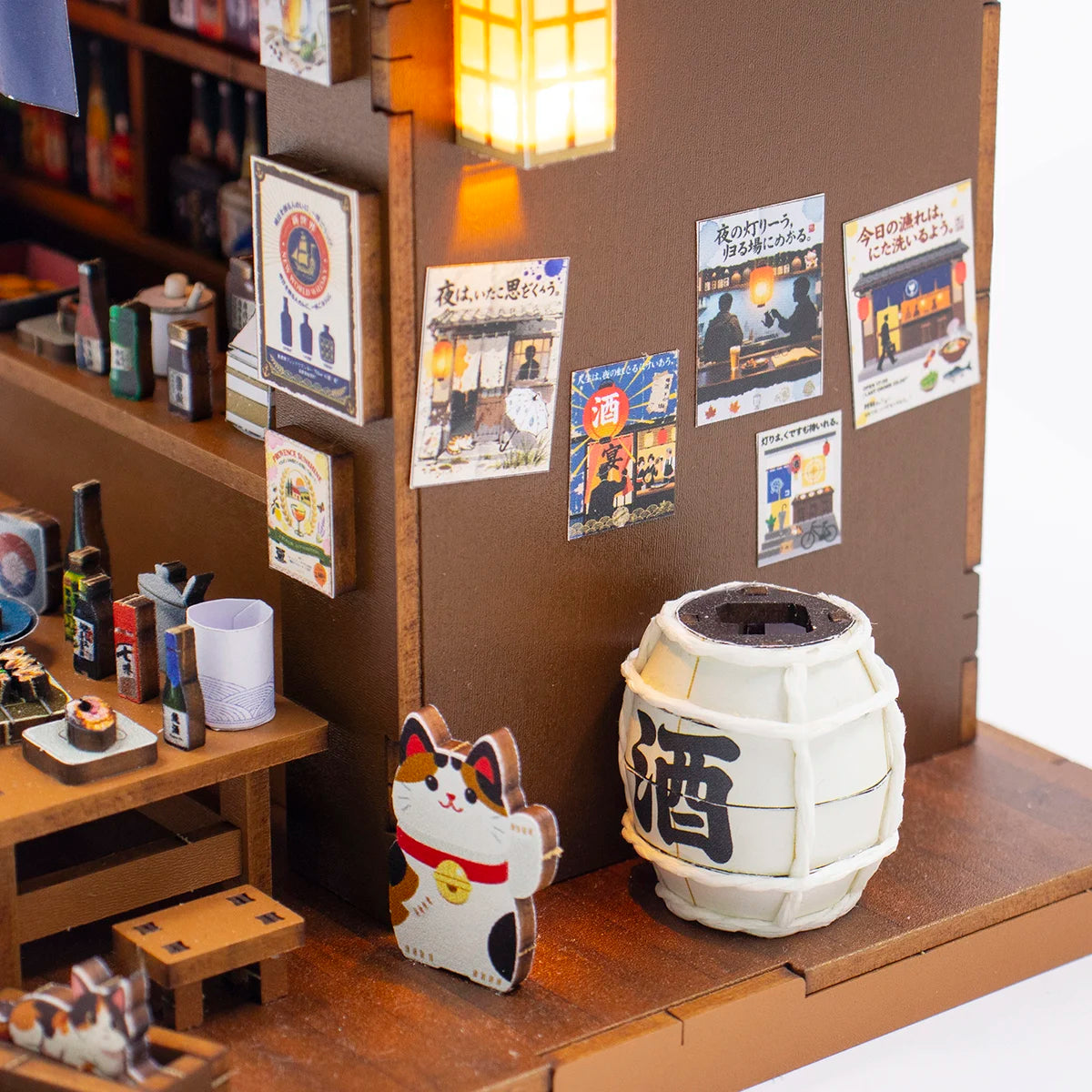 Izakaya Mini 3D Puzzle Assembly Model Dollhouse Kit DIY Handmade Toy Bookshelf Set, Wood Crafts for Girls' Birthday Gifts
