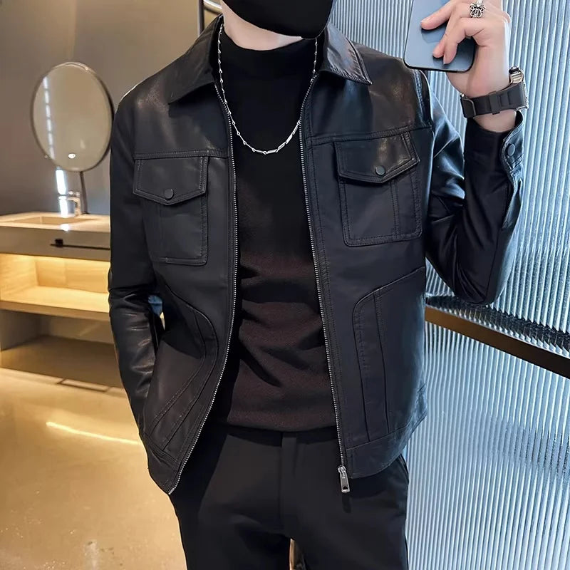 TUCANO Men's Genuine Leather Jacket 2026 Autumn Winter Warm Sheepskin Slim Fit Biker Style Stand Collar Coat Outerwear
