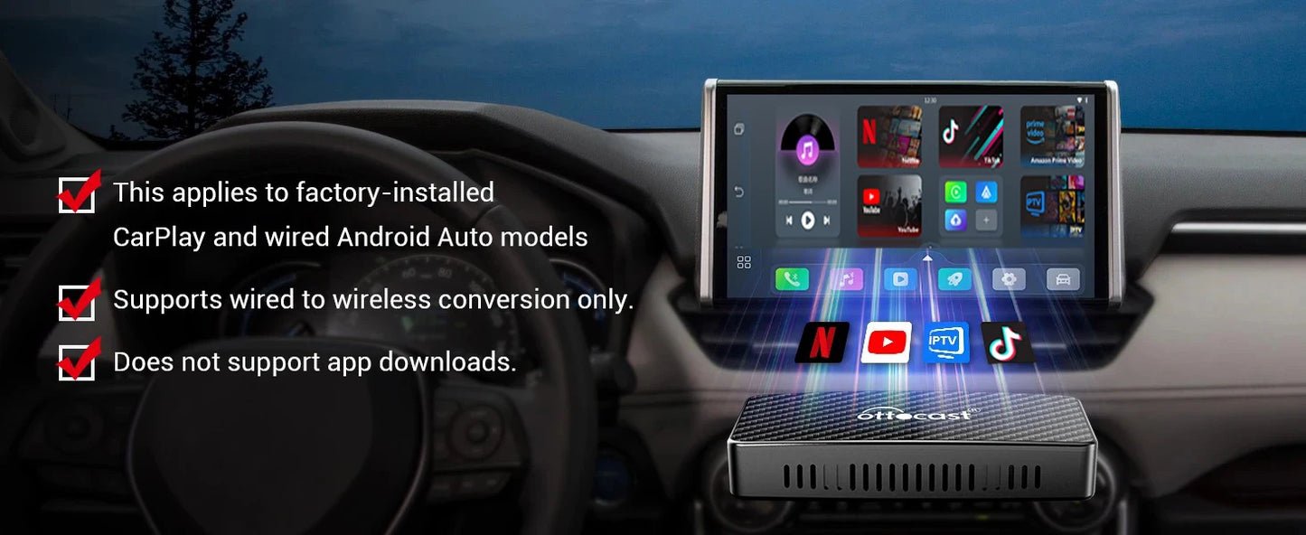 OTTOCAST Play2Video Pro Ai Box Wireless CarPlay Android Auto Adapter Built in  Netflix YouTube IPTV Video Box for 98% of Cars