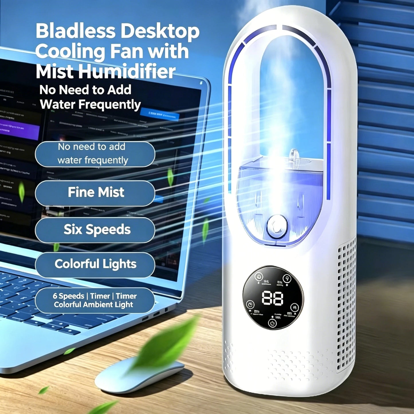 Desktop Cooling Fan Humidifier 2 In 1 Silent Circulation Air Cooler With RGB Light Touch LED Display For Office Bedroom Dorm