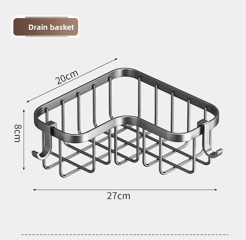 Kitchen Carbon Steel Sink Drain Rack No-Punching Wall Mounted Corner Dishcloth Storage Rack Waterproof Space Saving