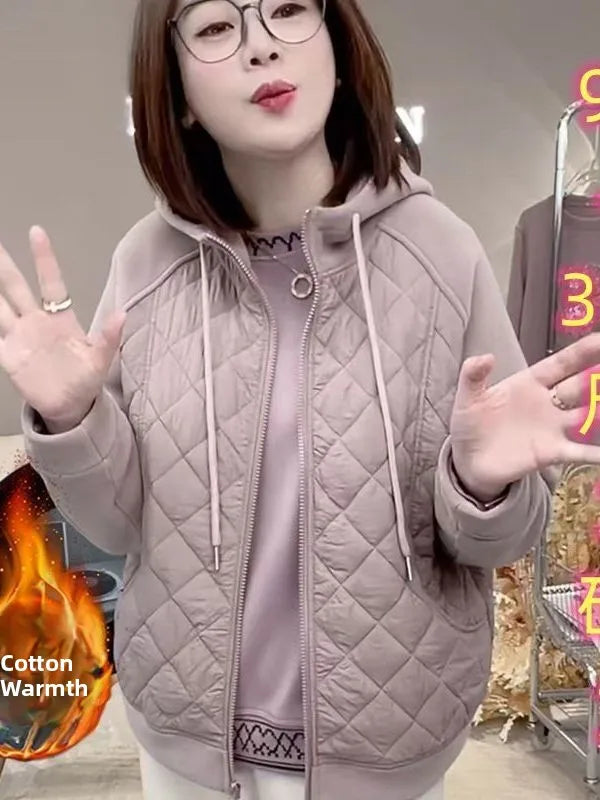 Women's Thickened Cotton Jacket Hooded Zipper Windproof Autumn Winter New Style Korean Version Large Size Casual Hoodie