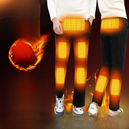 Smart USB Heated  Pants Large Size Men Women Casual Long Trousers Black Tech Heating Thermal Cotton Pants for Leisure