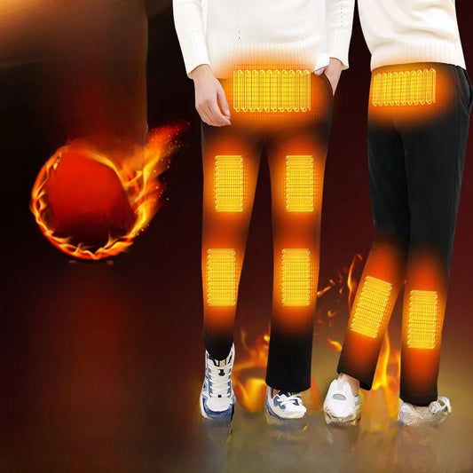 Smart USB Heated  Pants Large Size Men Women Casual Long Trousers Black Tech Heating Thermal Cotton Pants for Leisure