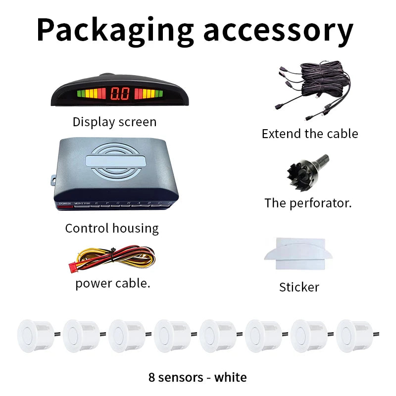 8 Sensors LED Car Parking Sensor 22mm Buzzer Warning With Display Screen Host Control Box For Truck Van RV
