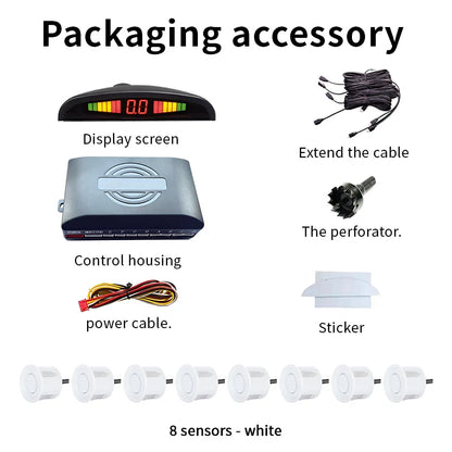 8 Sensors LED Car Parking Sensor 22mm Buzzer Warning With Display Screen Host Control Box For Truck Van RV