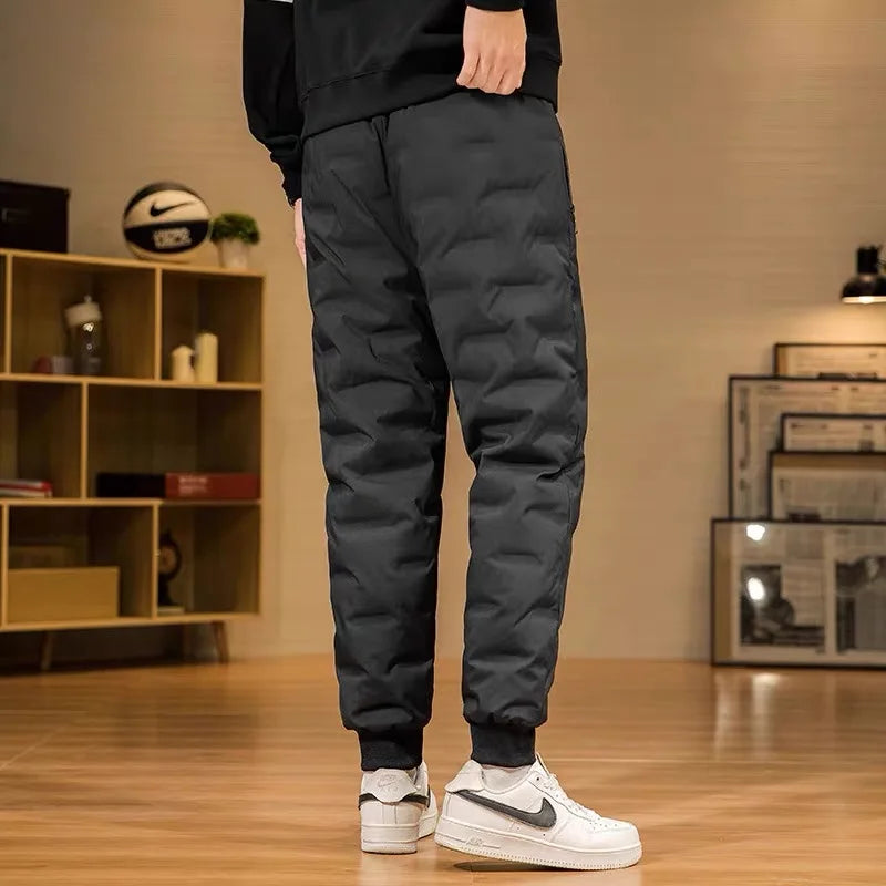 plus Size down Pants Men's Outdoor High Waist Loose Fit Thickened Duck down Warm Windproof Long Trousers Fashionable Casual Wear