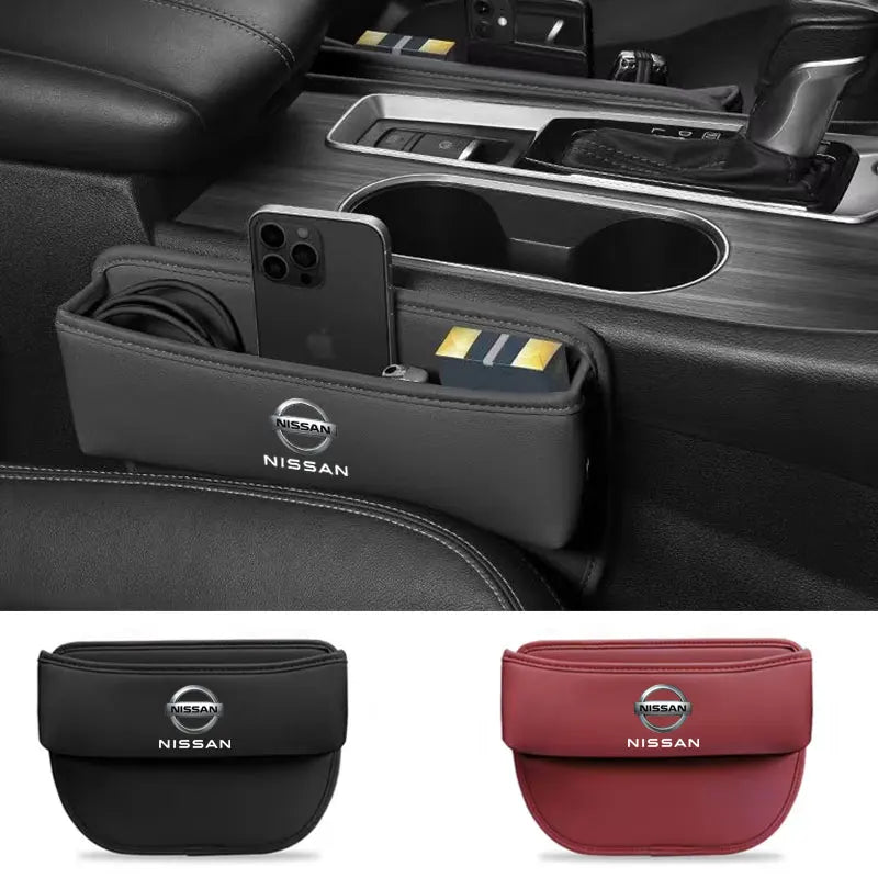 Car Organizer Box Leather Crevice Gap Storage Bag For Nissan 350z 370z altima Armada Frontier Kicks Leaf nismo pulsar Qashqai