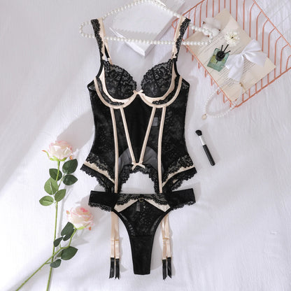 2025 Perspective Lace and Lace Fashion Contrast Shape Adjustment Sexy Underwear Two Piece Set
