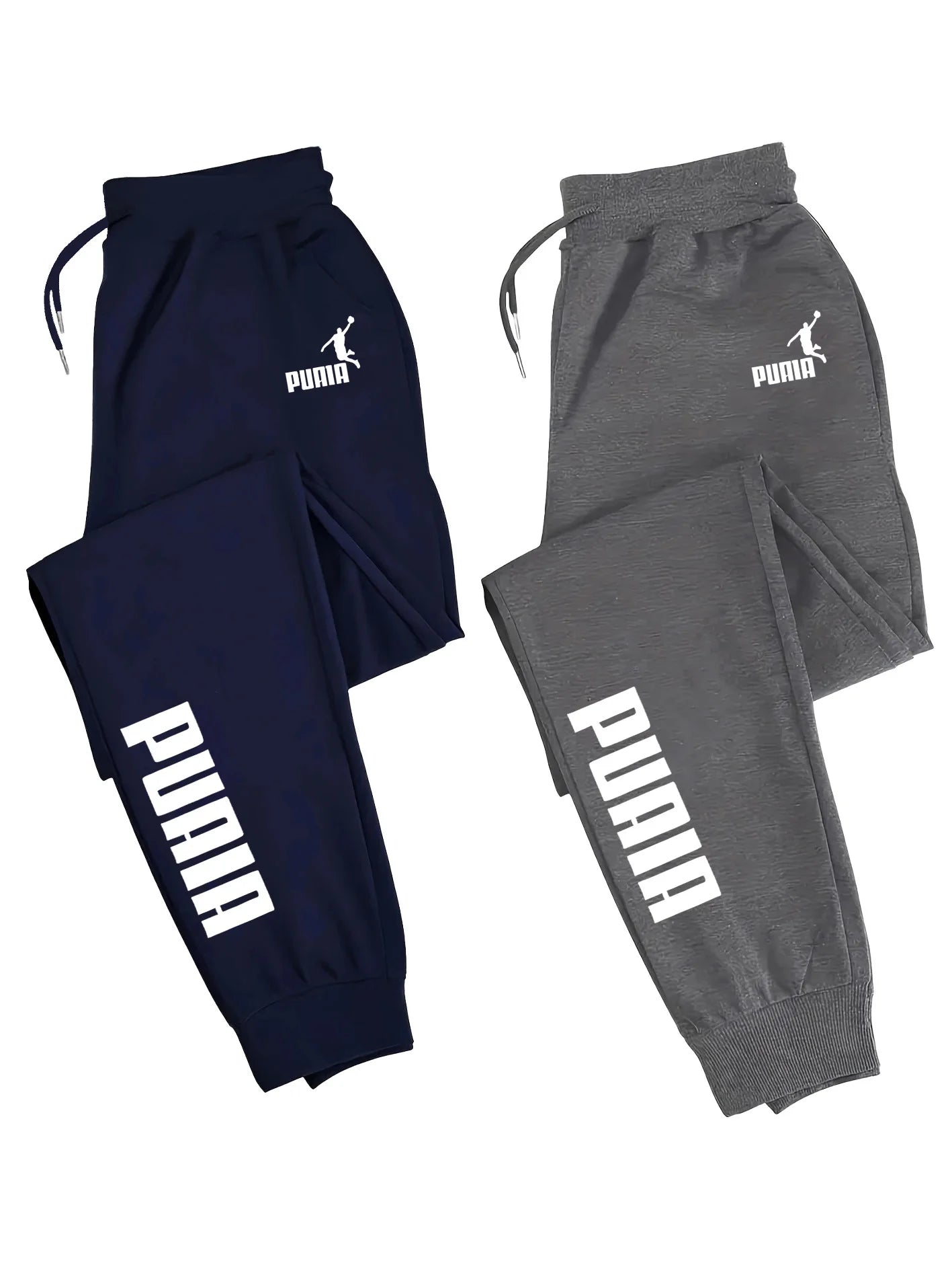 2-Pack Men's Polyester Joggers, Drawstring Waist, Wrinkle-Resistant, Breathable, Slim-Fit, Cuffed Hem, Smooth Drape, Swe