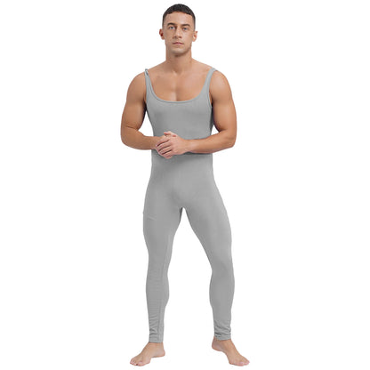 Mens Athletic Jumpsuit Square Neck Sleeveless Leotard Ribbed Striped Tank Unitard Wrestling Singlet Workout Yoga Bodysuit Romper
