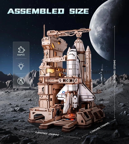 Robotime Space Shuttle 3D Wooden Puzzle Moving Rocket Launch Tower with Lights Mechanical Building STEM Project for Adult Teen
