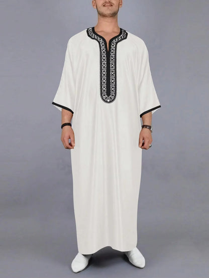 Moroccan ethnic style men's robe, Muslim Eid al Fitr formal attire, luxurious embroidered men's robe, exquisite design robe