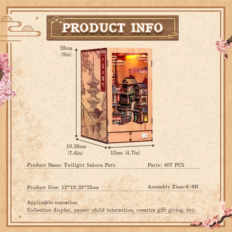 CUTEBEE DIY Book Nook Kit Japanese Sakura 3D Puzzle Dollhouse for Bookshelf Unique Craft Gift for Book Lover Christmas Miniature