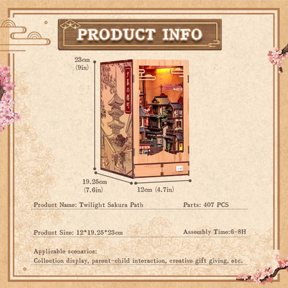 CUTEBEE DIY Book Nook Kit Japanese Sakura 3D Puzzle Dollhouse for Bookshelf Unique Craft Gift for Book Lover Christmas Miniature