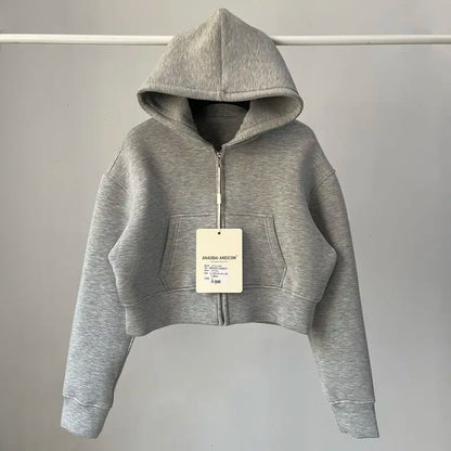 Trendy American Hot Girl  Color Air Layer Loose Hoodie Women Spring Autumn Sports Belly Short Top Polyester Spandex