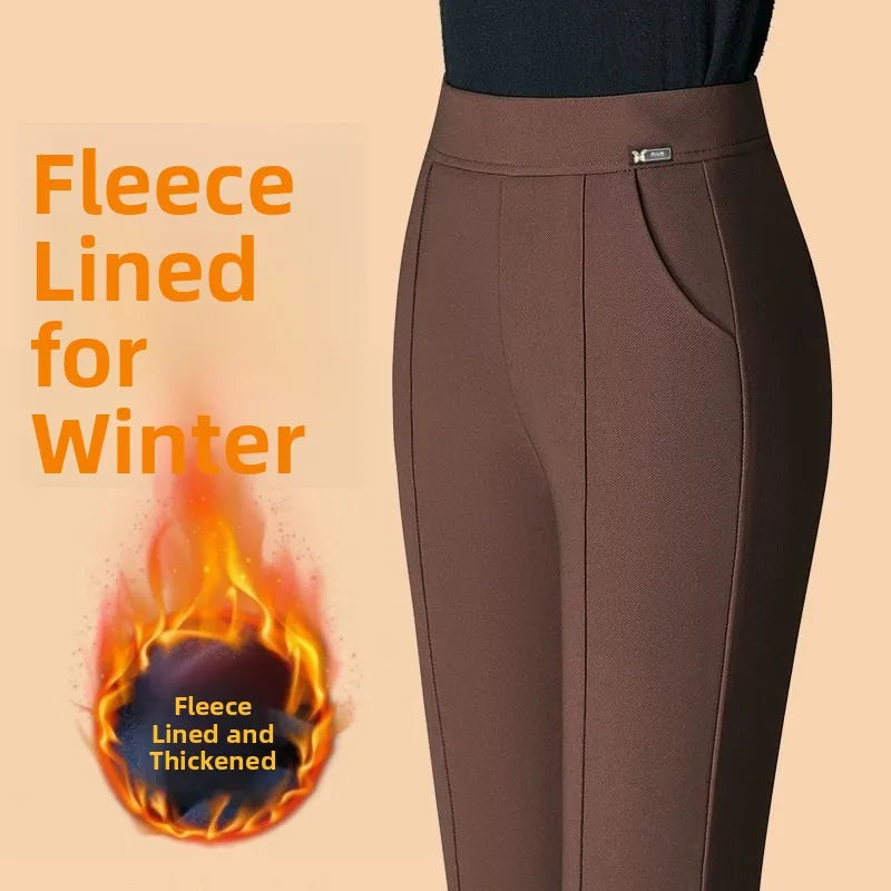 High Waist Fce Lined Thi Wide Leg Pants Casual Straight Cut Long Trousers Autumn Winter New Sle Faion Ladies Pants