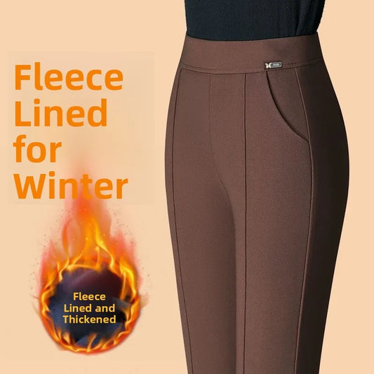 High Waist Fce Lined Thi Wide Leg Pants Casual Straight Cut Long Trousers Autumn Winter New Sle Faion Ladies Pants